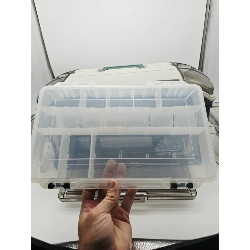 Plano 732 Outdoor Sports Angled Fishing Tackle Box Storage System, Green / Grey